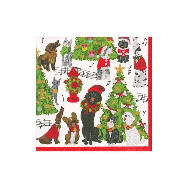 Caroling Pets Paper Cocktail Napkins - 20 Per Package - touchGOODS