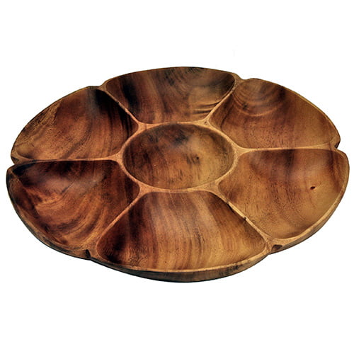 Acacia Wood Chip and Dip Tray with 7 Sections, 14" x 14" x 1.5" - touchGOODS