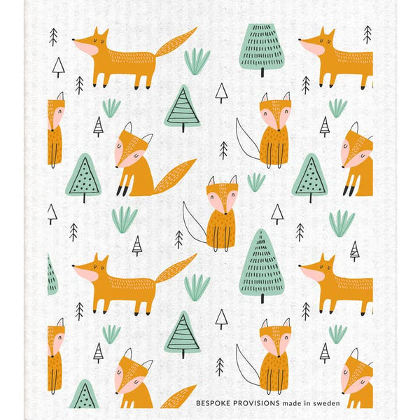 Foxes with Trees Swedish Dishcloth - touchGOODS