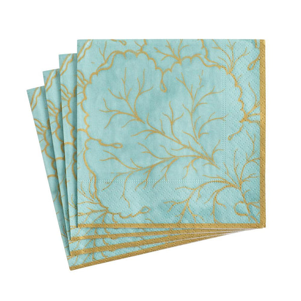Gilded Majolica Paper Cocktail Napkins in Aqua - 20 Per Package - touchGOODS