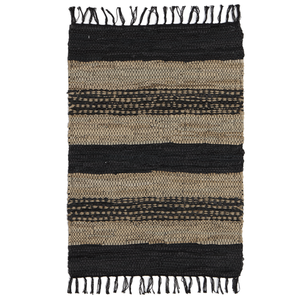Black, Brown & Beige Stripe Recycled Leather Chindi Rug 2 x 3 | touchGOODS