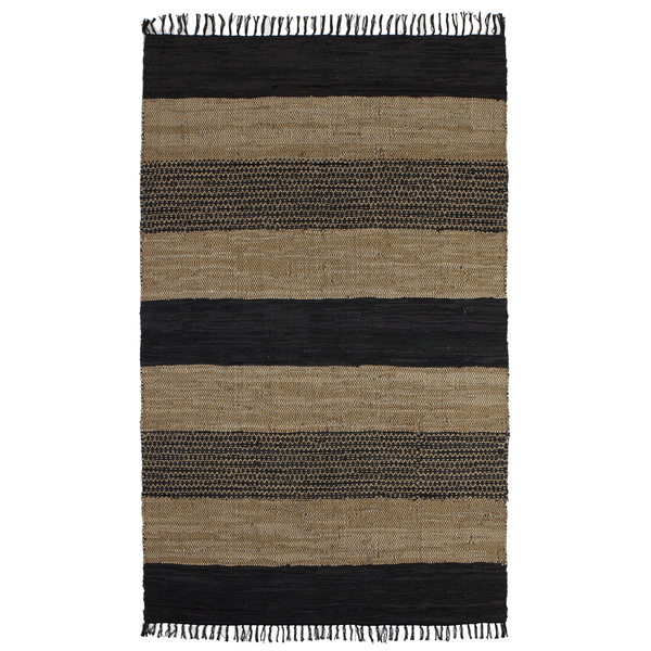 Black, Brown & Beige Stripe Recycled Leather Chindi Rug 5 x 8 | touchGOODS