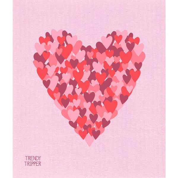 Petal Heart Reds + Pinks on Pastel Pink Swedish Dishcloth - touchGOODS