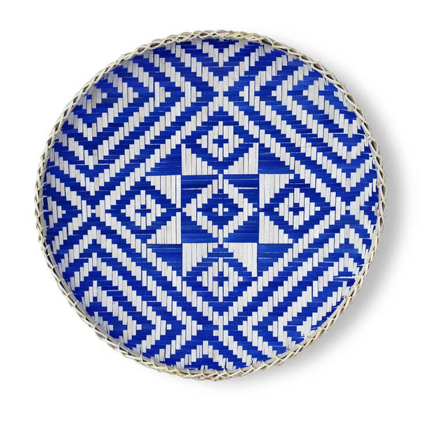 Decorative Woven Bamboo Tray - Brocade Blue - touchGOODS