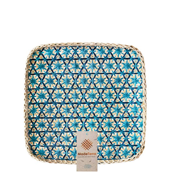 Decorative Woven Square Bamboo Tray - Turquoise - touchGOODS