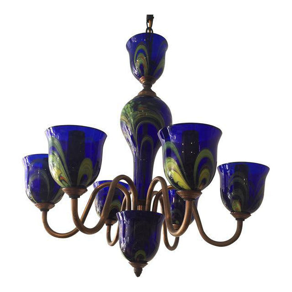 Vintage Cobalt Blue Prague Glass Chandelier | touchGOODS
