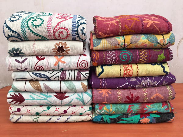 Embroidered Cotton Kantha Quilts - touchGOODS