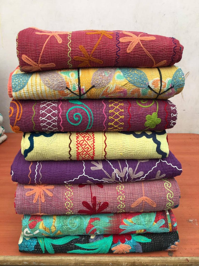 Embroidered Cotton Kantha Quilts - touchGOODS