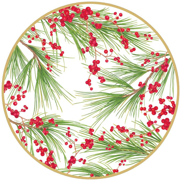 Berries and Pine Round Paper Placemats - 12 Per Package - touchGOODS
