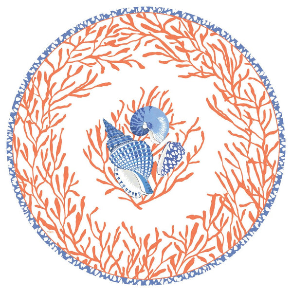 Shell Toile Paper Placemats in Coral & Blue - 12 Per Package, - touchGOODS