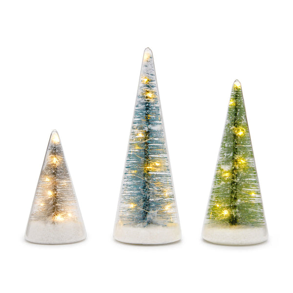 Winter Spruce LED Glass Lighted Trees - Set of 3 - touchGOODS
