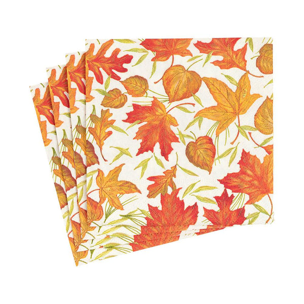 Woodland Leaves Paper Cocktail Napkins in Ivory - 20 Per Package - touchGOODS