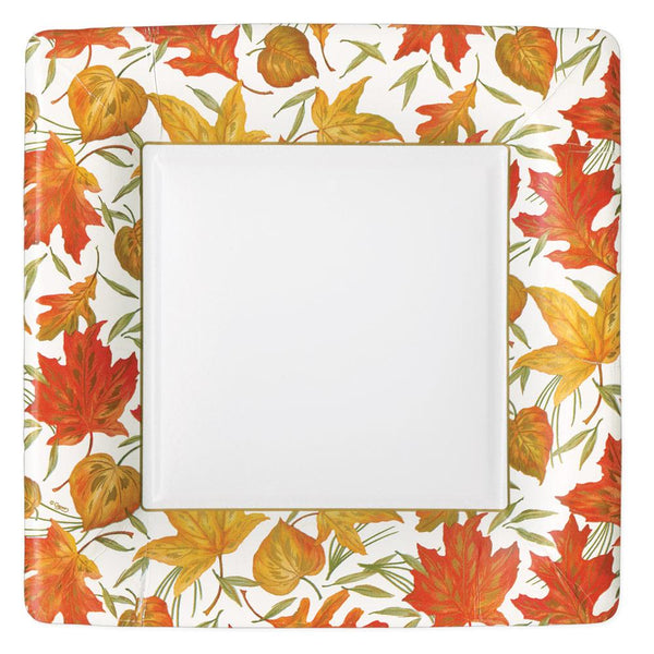 Woodland Leaves Square Paper Dinner Plates in Ivory - 8 Per Package - touchGOODS