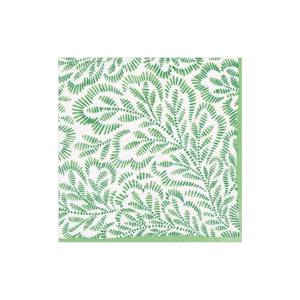 Block Print Leaves Paper Cocktail Napkins in Green - 20 Per Package - touchGOODS