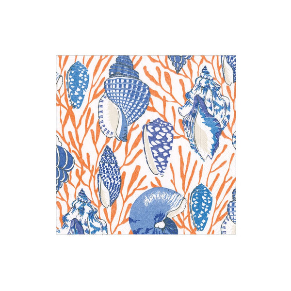 Shell Toile Paper Cocktail Napkins in Coral & Blue - 20 per Package - touchGOODS