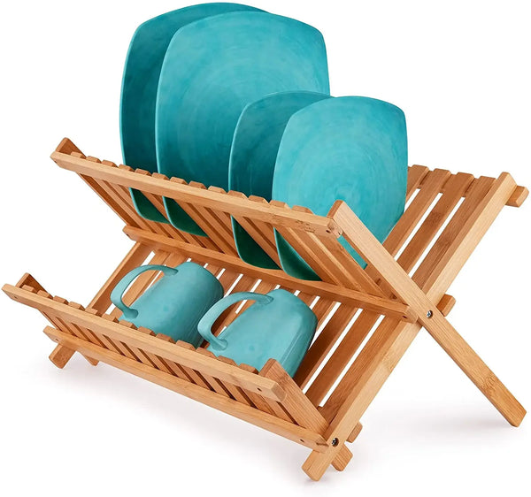 Foldable Bamboo Dish Drying Rack - 2-Tier - touchGOODS