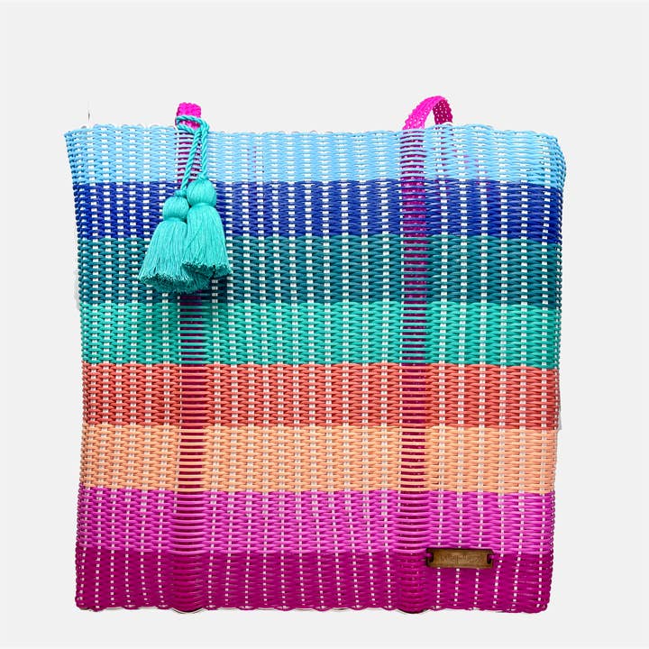 Recycled Plastic Cesta Tote Ex-large ~ Multicolor Stripe - touchGOODS