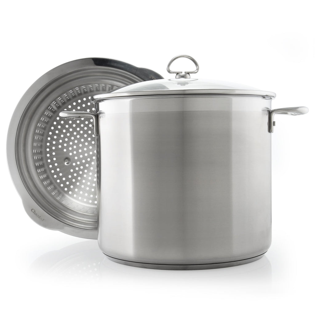 Induction 21 Steel Stockpot with Lid (12 Qt.) & Steamer/Pasta Insert - touchGOODS