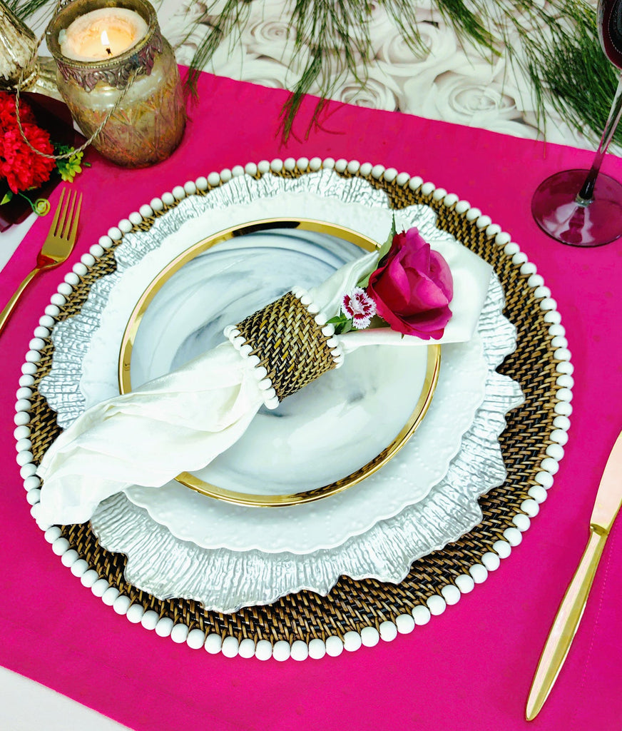 14" Round Placemat With White Wood Beads -Set of 4 - touchGOODS
