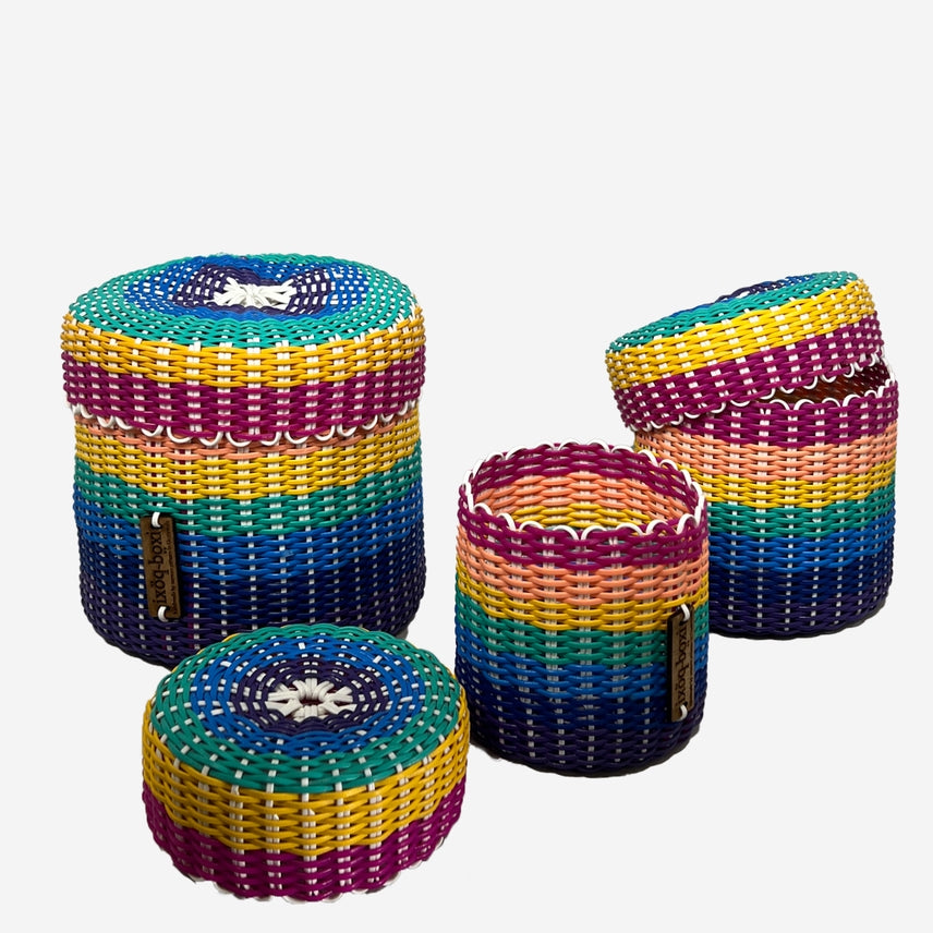 Boxi Cylindrical Containers - Set of 3 - Multi Color Striped - touchGOODS