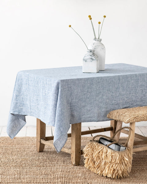 Blue Melange Linen Tablecloth - touchGOODS