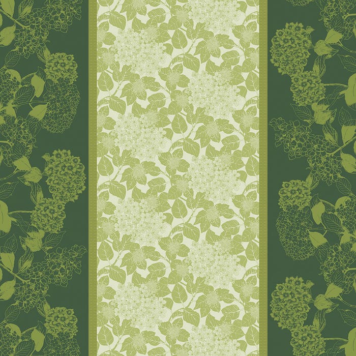 Mille Hortensias Vert Jacquard Coated Cotton Tablecloth - touchGOODS