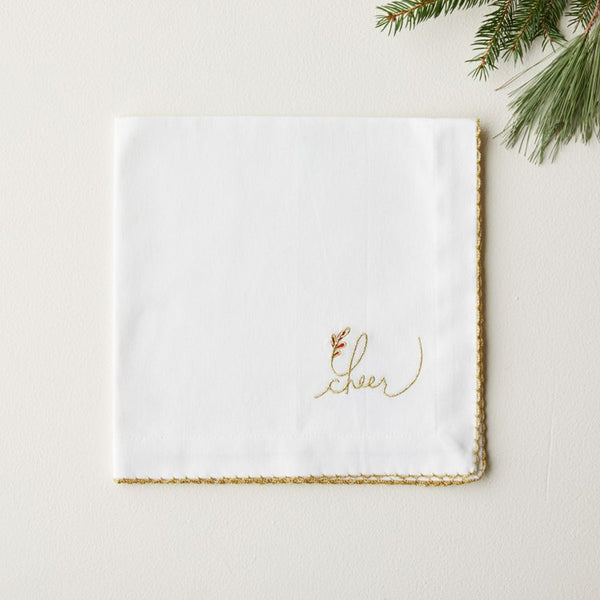 Gold Sentiment Cheer Napkin-Embroidered - Set of 4 - touchGOODS
