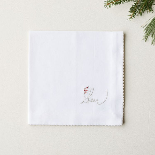 Silver Sentiment Cheer Napkin-Embroidered - Set of 4 - touchGOODS