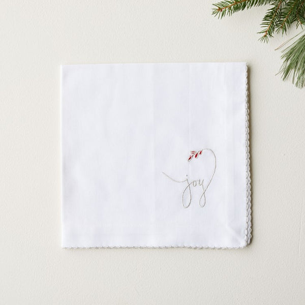 Silver Sentiment JOY Napkin-Embroidered - Set of 4 - touchGOODS