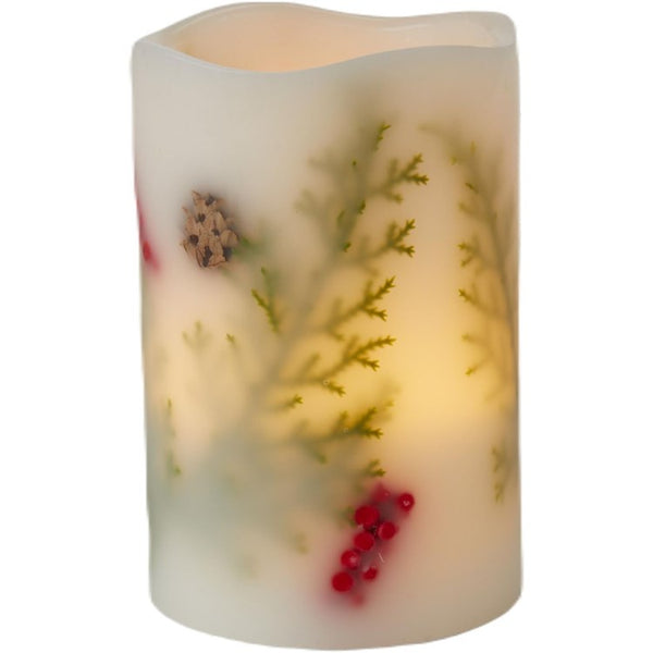 Winter Botanical Flameless Pillar Candle-4x6 - touchGOODS