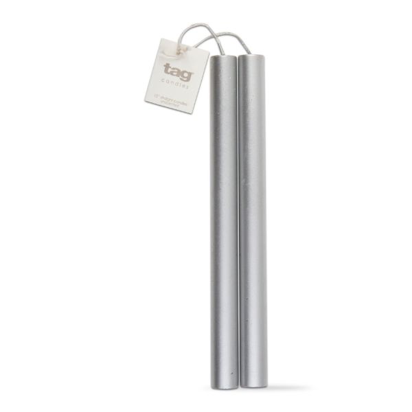 10 inch straight metallic candle set of 2 - Silver - touchGOODS