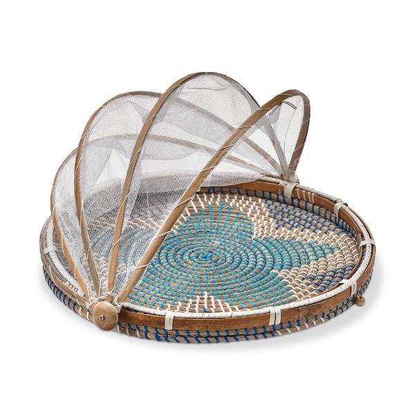 Round Seagrass Food Cover - blue, multi - touchGOODS