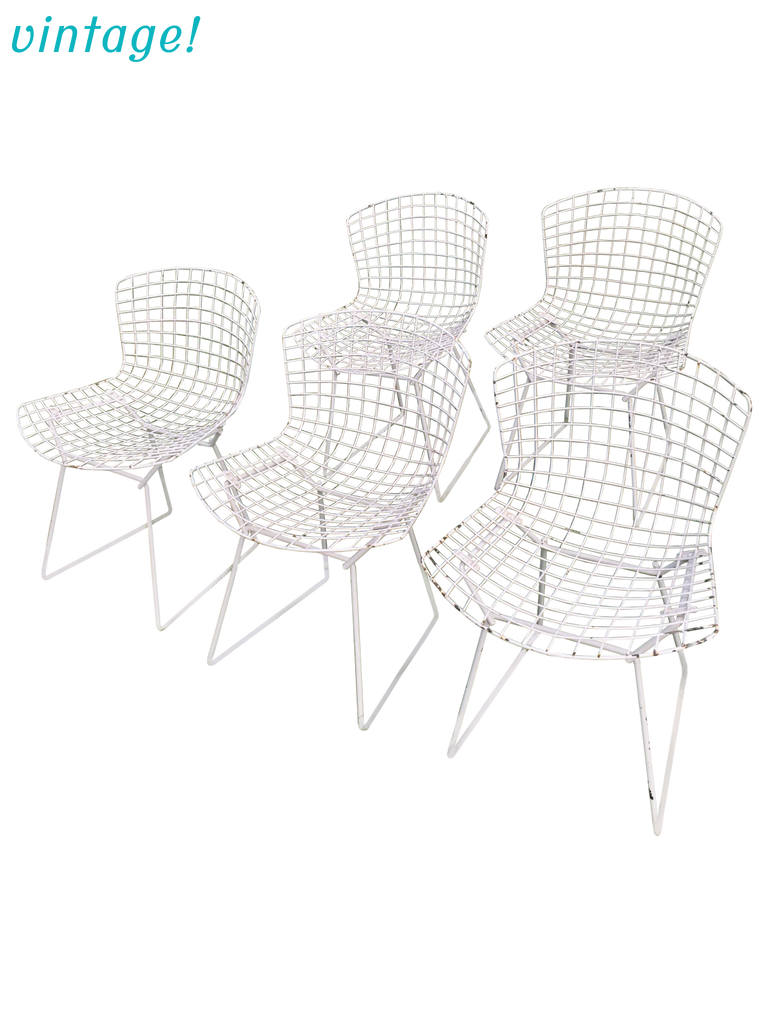 Vintage Harry Bertoia Knoll White Wire Chairs - Set of 5 - touchGOODS