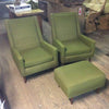 Mid Century Modern Moss Green Tufted Club Chairs & Footrest | touchGOODS