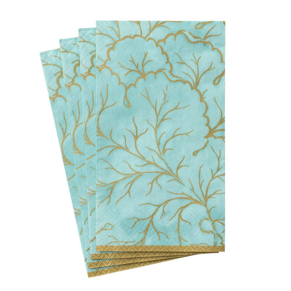 Gilded Majolica Paper Guest Towel Napkins in Aqua - 15 Per Package - touchGOODS