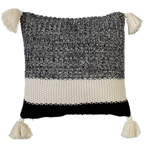 Black & White Texture Block Knit Pillow with Tassels | touchGOODS