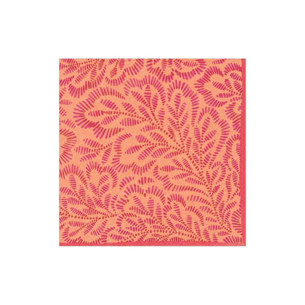 Block Print Leaves Paper Cocktail Napkins in Fuchsia & Orange - 20 Per Package - touchGOODS