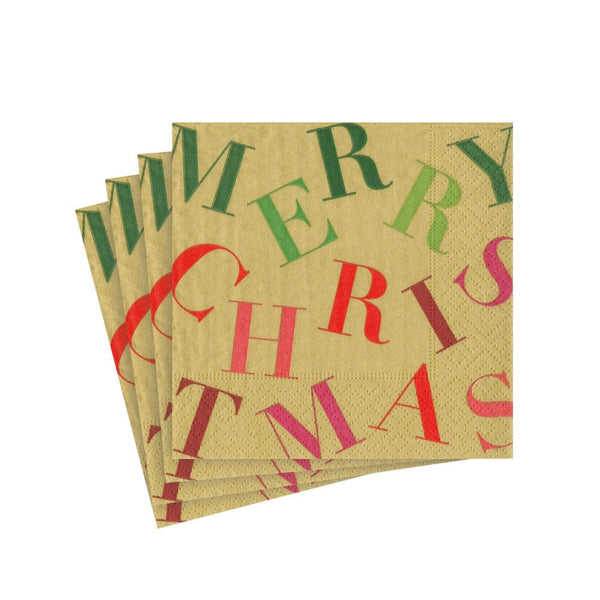 Merry Christmas Toss Paper Cocktail Napkins in Gold - 20 Per Package - - touchGOODS