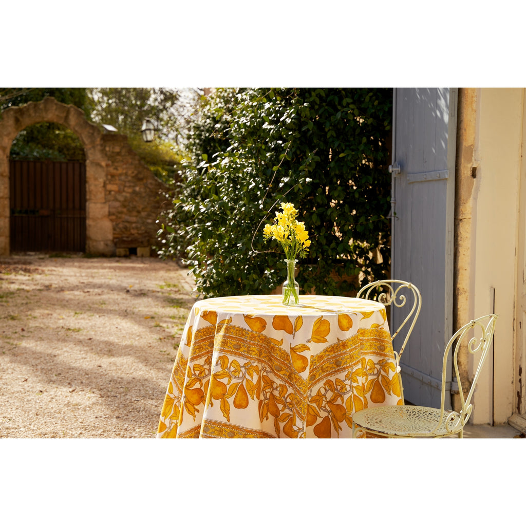 French Tablecloth Orchard Pear Mustard & Grey - touchGOODS