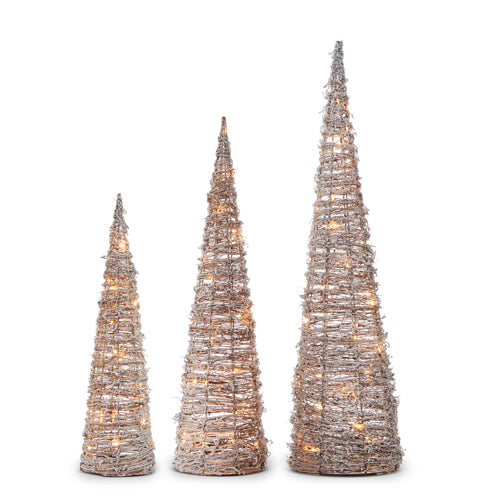 39" SNOWY LIGHTED CONE TREES (Set of 3) - touchGOODS