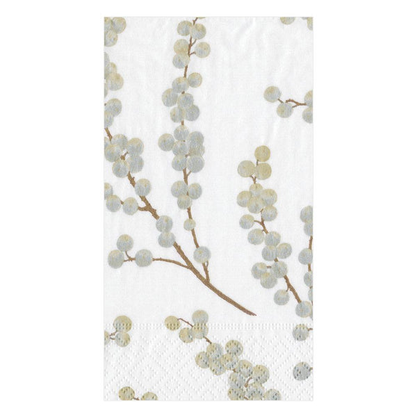 Berry Branches Paper Guest Towel Napkins in White & Silver - 15 Per Package - touchGOODS