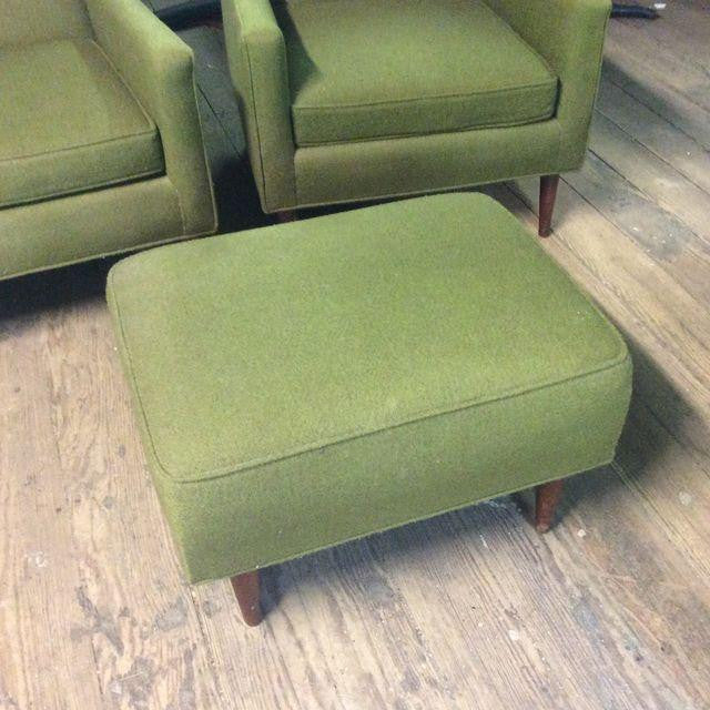 Mid Century Modern Moss Green Tufted Club Chairs & Footrest | touchGOODS