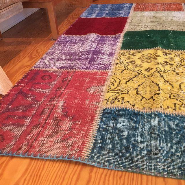 Over-Dyed Vintage Turkish Patchwork Area Rug 4′ × 5′11″ | touchGOODS