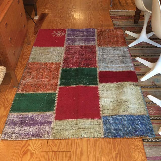 Vintage Turkish Over-Dyed Patchwork Area Rug 4′ × 5′11 | touchGOODS