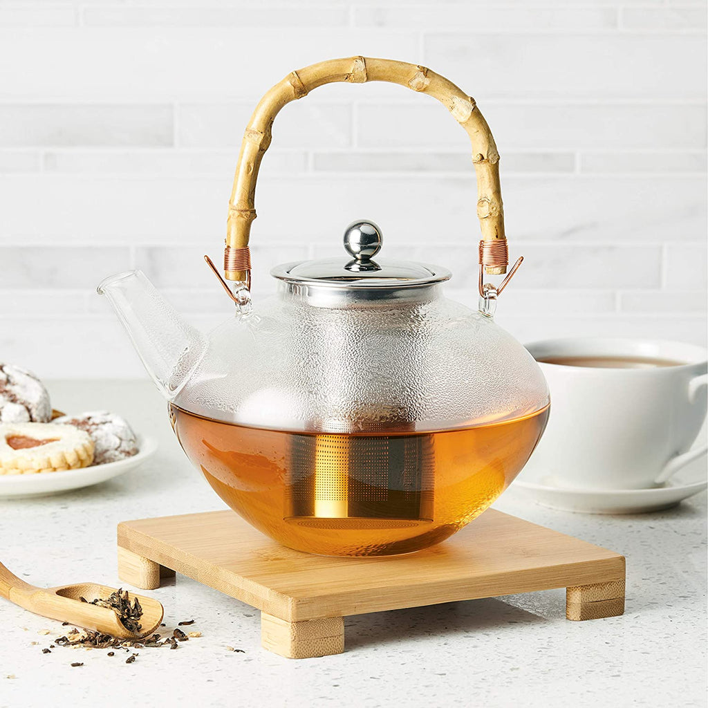Glass Zen Teapot with Stainless Steel Infuser and Bamboo Trivet, 34 Ounce - touchGOODS
