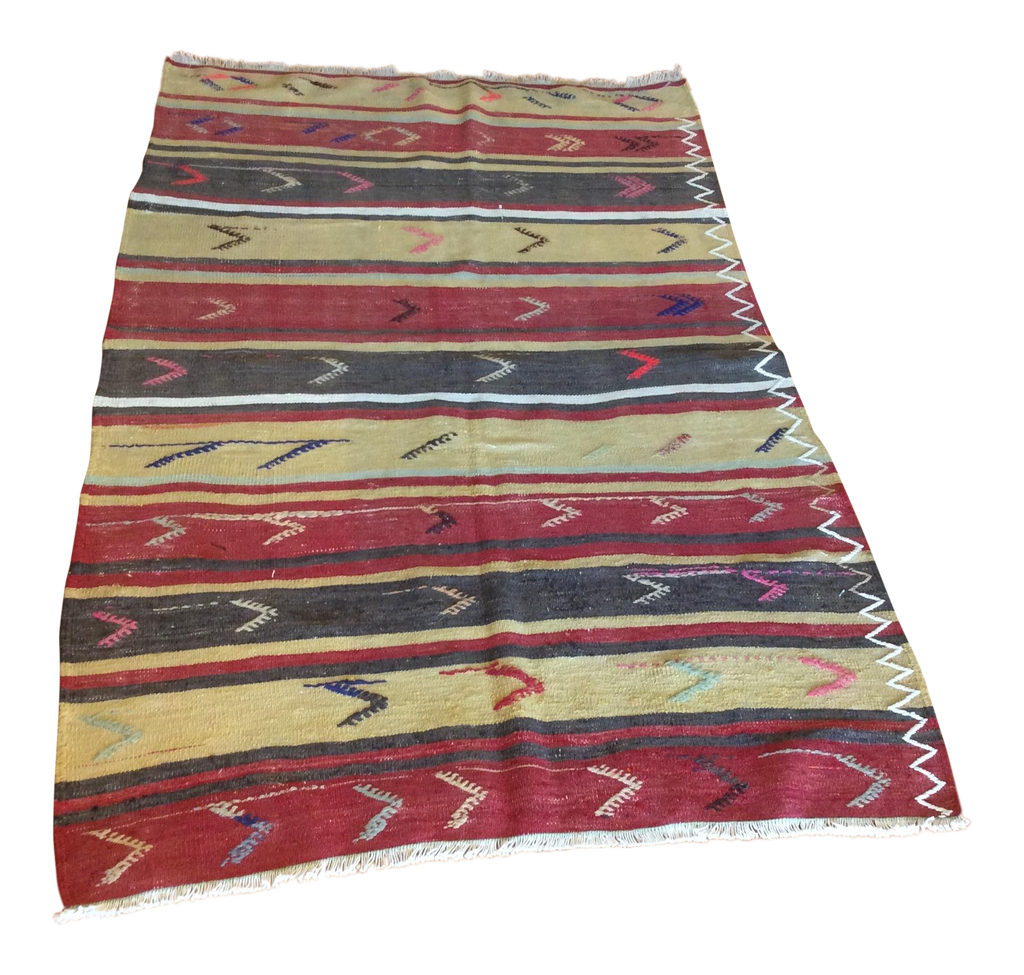 Vintage Turkish Striped Kilim Runner 3′4″ × 5′4″ | touchGOODS