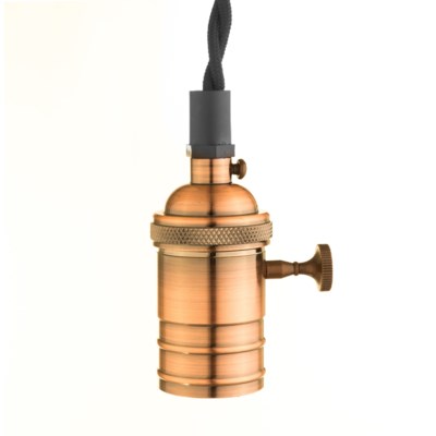 Copper Finish Lamp Socket Plug In Pendant on 15' Twisted Fabric Cord | touchGOODS