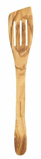 Olivewood Slotted Curved Spatula 13" Long x 2.3" Wide" - touchGOODS