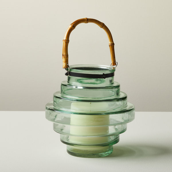 Green Glass & Bamboo Lantern - touchGOODS