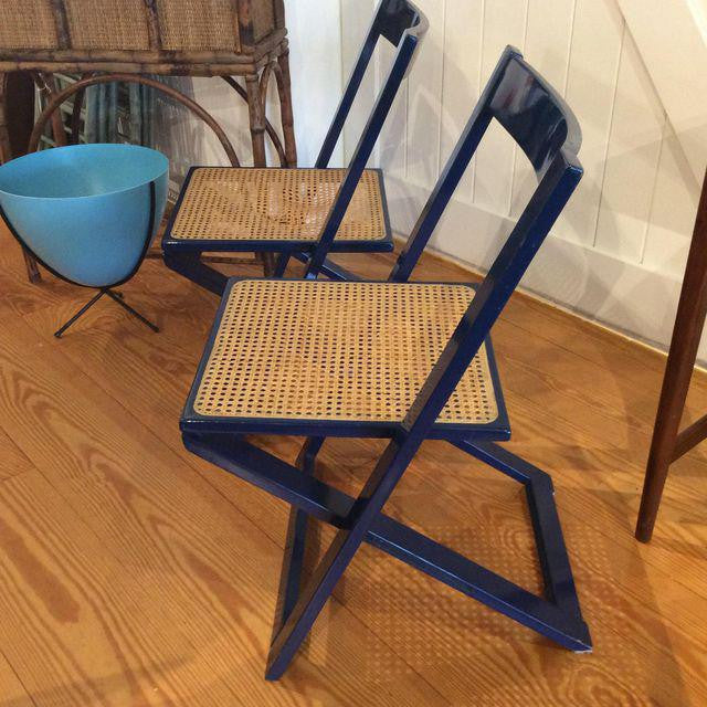 Vintage Blue Lacquered Caned Folding Chairs by Aldo Jacober | touchGOODS